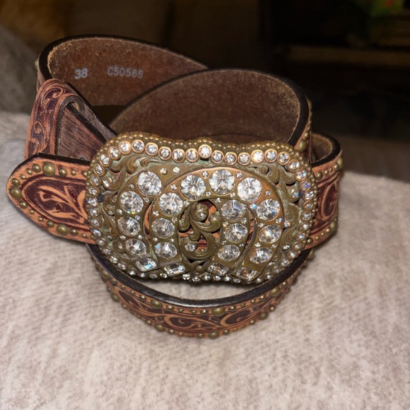 VINTAGE TONY LAMA Belt 38 Brown Cowhide leather Western Cowboy Rodeo - Picture 9 of 10